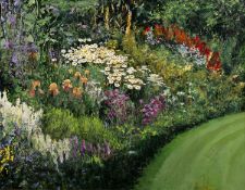 Jack Bayliss (Contemporary) 'Untitled garden with flowers', oil on board, unsigned, 54cm x 71cm