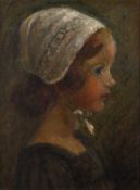 Annie Barnett (19th/20th Century) 'Untitled study of a young girl', oil on panel, unsigned, label to