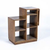 Heals style limed oak, shelf with drop flap leaf to one side, unmarked, 66cm high x 30cm deep x 54.