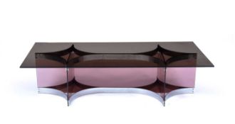 Alessandro Albrizzi (1934-1994) glass and chrome coffee table, with purple coloured glass, top