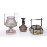 Collection of glass comprising of: Venetian style twin handles glass in pink and green colourway,