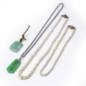 Collection of jewellery comprising of: two pearl necklaces, one with the clasp marked '9ct', the