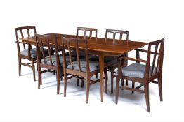 A Younger for Heals Afromosia teak dining table and six chairs, (four standard chairs and two