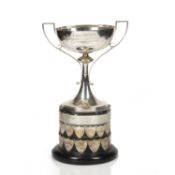 Edward VII silver trophy cup with accompanying presentation base, cup inscribed "Cheltenham