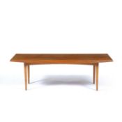 Trevor Chinn for Gordon Russell Teak and walnut coffee table, metal plaque to the underside, 121cm x