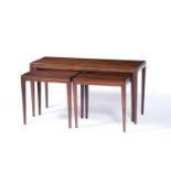 20th Century Teak, nest of three tables (one long and two short), unmarked, the largest table