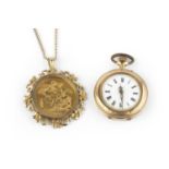 A sovereign pendant on chain, the Victoria sovereign dated 1886, in a later 9ct gold pendant mount