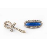 Two diamond set brooches, comprising an ankh brooch, set with half pearls and graduated old-cut