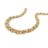 A fancy-link collar necklace, designed as a series of graduated and part-textured crossover links,