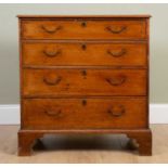 A George III mahogany chest of four long drawers with brass handles and bracket feet, 87.5cm wide