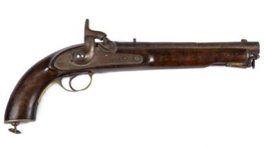A 19th century percussion pistol, with etched decoration to the barrel and brass fittings, 40cm