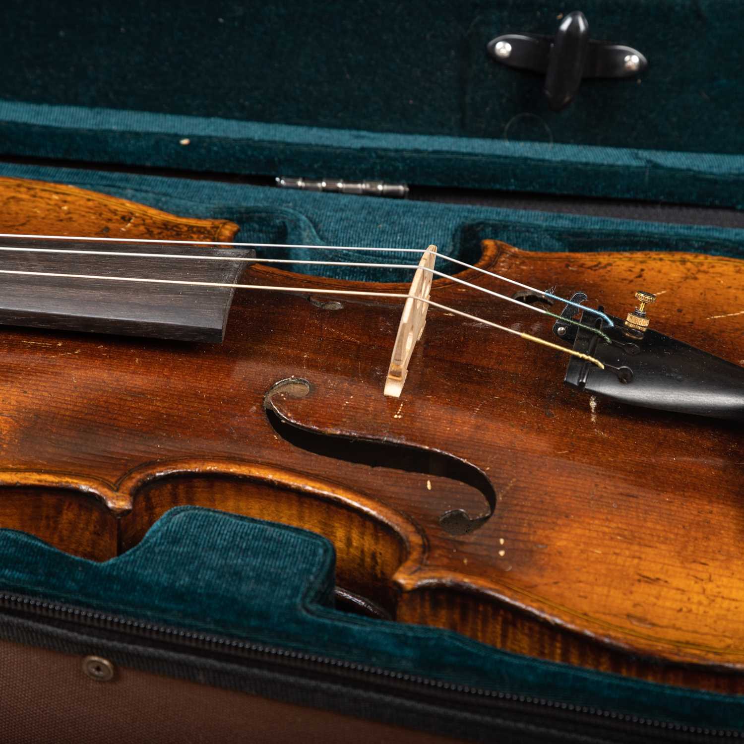 An antique violin reputedly by Hopf with modern bow and a later caseSome surface scratches to the - Image 2 of 3