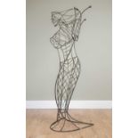 A contemporary black painted wrought iron sculpture of Poseidon, 188cm highMinor wear to the paint