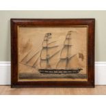 19th Century English School, sailing ship, watercolour, signed Howllet, 38cm x 48cmThe picture