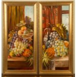 A pair of still lifes, oil on board, signed to the lower left, framed, 19cm x 46.5cm (2)In good