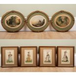 Four Costume Normand fashion prints framed and glazed, 19cm x 11.5cm together with three Le