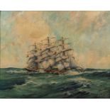 John Millington (1891-1948) ship in stormy waters, oil on board, signed lower right, framed, 39cm