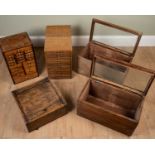 Two wooden cabinets of small drawers with brass handles, the larger 28cm wide x 44cm deep x 44cm