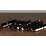 A group of pens including a Mont Blanc fountain pen, with 14CT gold nib, two Sheafer fountain pens