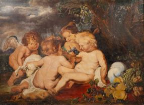 Sigismund Freihan, four cherubs beneath a grapevine, oil on canvas, signed and dated 1905? to the