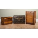 Two Art Deco wooden cabinets the larger 44.5cm wide x 22.5cm deep x 63.5cm high, the smaller 51.