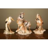 A group of three porcelain birds by Giuseppe Tagliariol, comprising a jay, 28cm high; a stork,