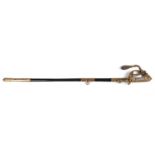 A naval dress sword with brass and leather scabbard and original canvas case, 95cm longSome slight