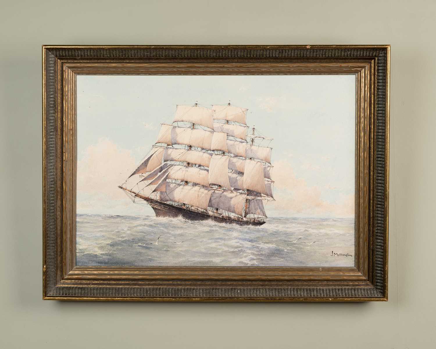 John Millington (1891-1948) Tea clipper at sea, watercolour, signed lower right, framed, unglazed, - Image 2 of 4