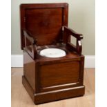 A Victorian mahogany commode with lifting top and ceramic bowl, 56cm wide x 50cm deep x 50cm