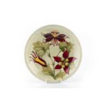 Walter Moorcroft Red Columbine pattern dish signed with initials and with impressed marks 21cm