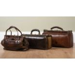 Three early 20th century leather Doctor's bags the largest 42cm wideAll three bags with some