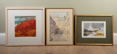 Carole Lander, four women in a landscape, limited edition print, signed to the lower right, framed