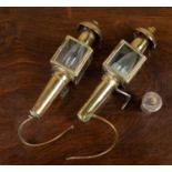 A pair of brass carriage lamps adapted for electrical use, 25cm high (2)In need of rewiring,
