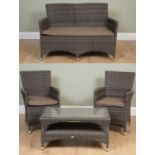 A suite of garden furniture manufactured by Hartman, comprising a wicker effect settee, 129cm wide x
