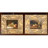 20th century, continental school, pair of still lifes, oil on board, 7.5cm x 9.5cm (2)In good