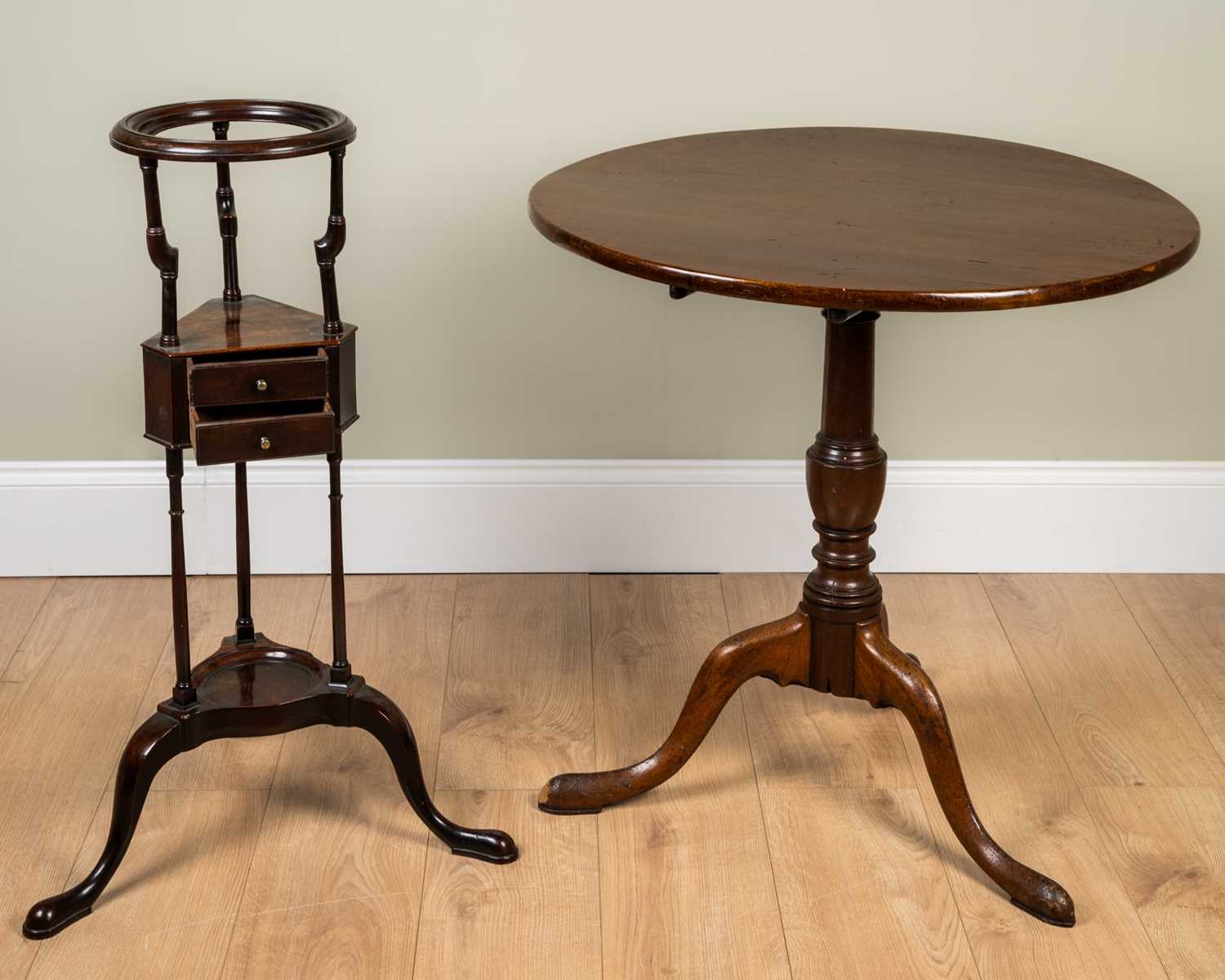 A George III mahogany plant stand with two drawers and turned supports, 53cm wide x 53cm deep x 83cm - Image 2 of 2