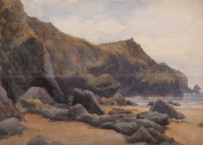 Edgar Thomas Wood (1860-1942), Cornish coastline, watercolour, unframed, 37.5cm x 27cm Provenance: