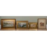 A group of four decorative watercolours consisting a view of Essenden in Hertfordshire by A H Hallam