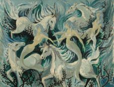M. Evans (20th Century) Horses and Mermaids signed (lower right) oil on board 62 x 80cm.