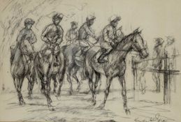 Kieran McGoran (1932-1990) Horses and Riders signed (lower right) charcoal 42 x 61cm.