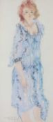 Tom Merrifield (1932-2021) Lady in Blue Dress signed (lower right) pastel 109 x 48cm.