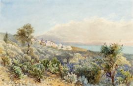 Attributed to Herbert Arnould Olivier (1861-1952) Mediterranean Coastal Town watercolour 31 x