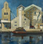 Henry Collins (1910-1994) Harbour scene inscribed in pencil (to reverse) oil on canvas laid onto