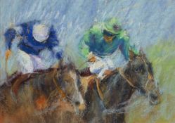 Constance Halford-Thompson (Contemporary) Horse Racing signed with initials (lower right) pastel