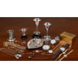 A collection of paste jewelry and silver plate, a plated pocket watch, and a lacquered box.Used