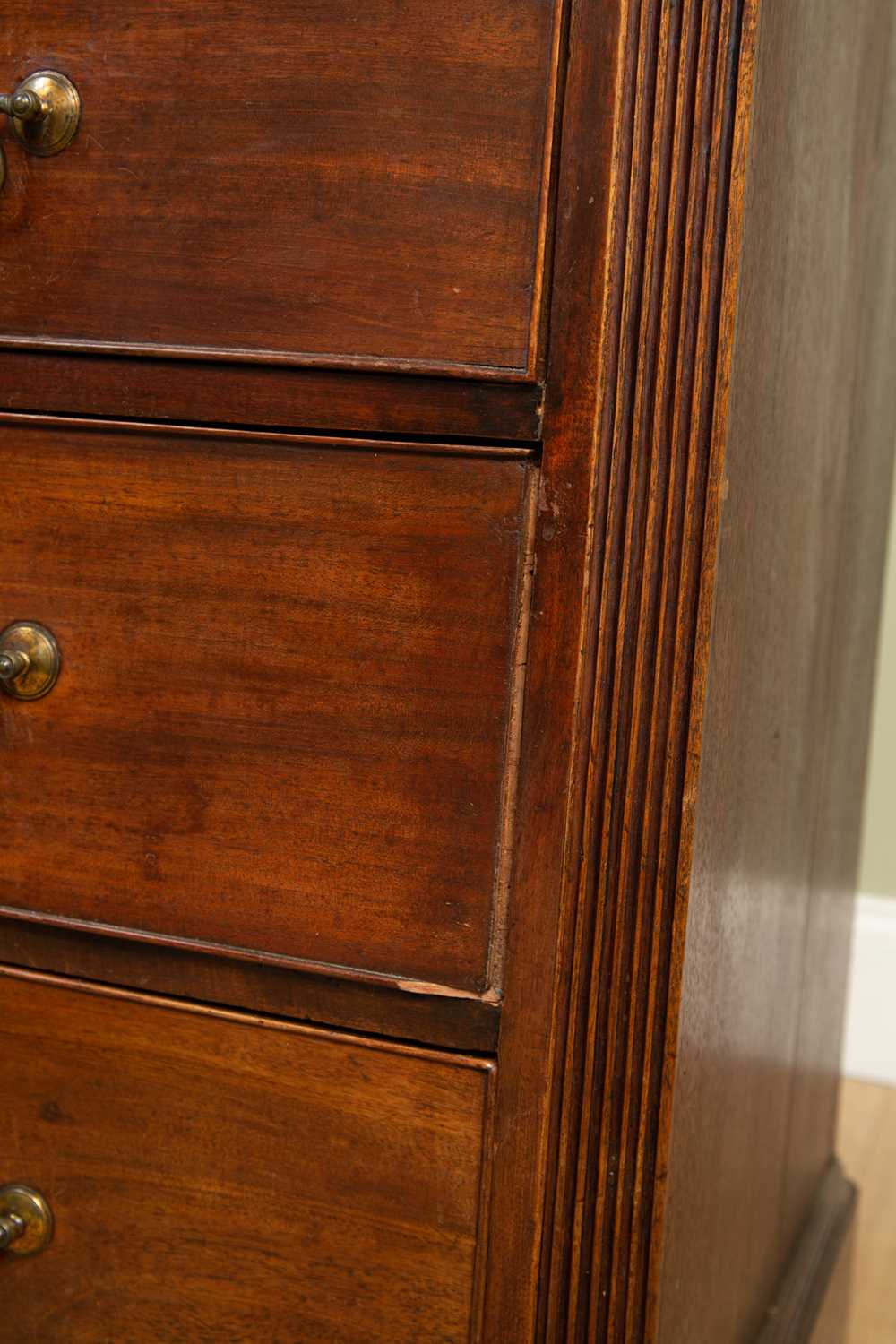 A George III mahogany chest of two short and three long drawers with brass swan neck handles and - Image 4 of 7