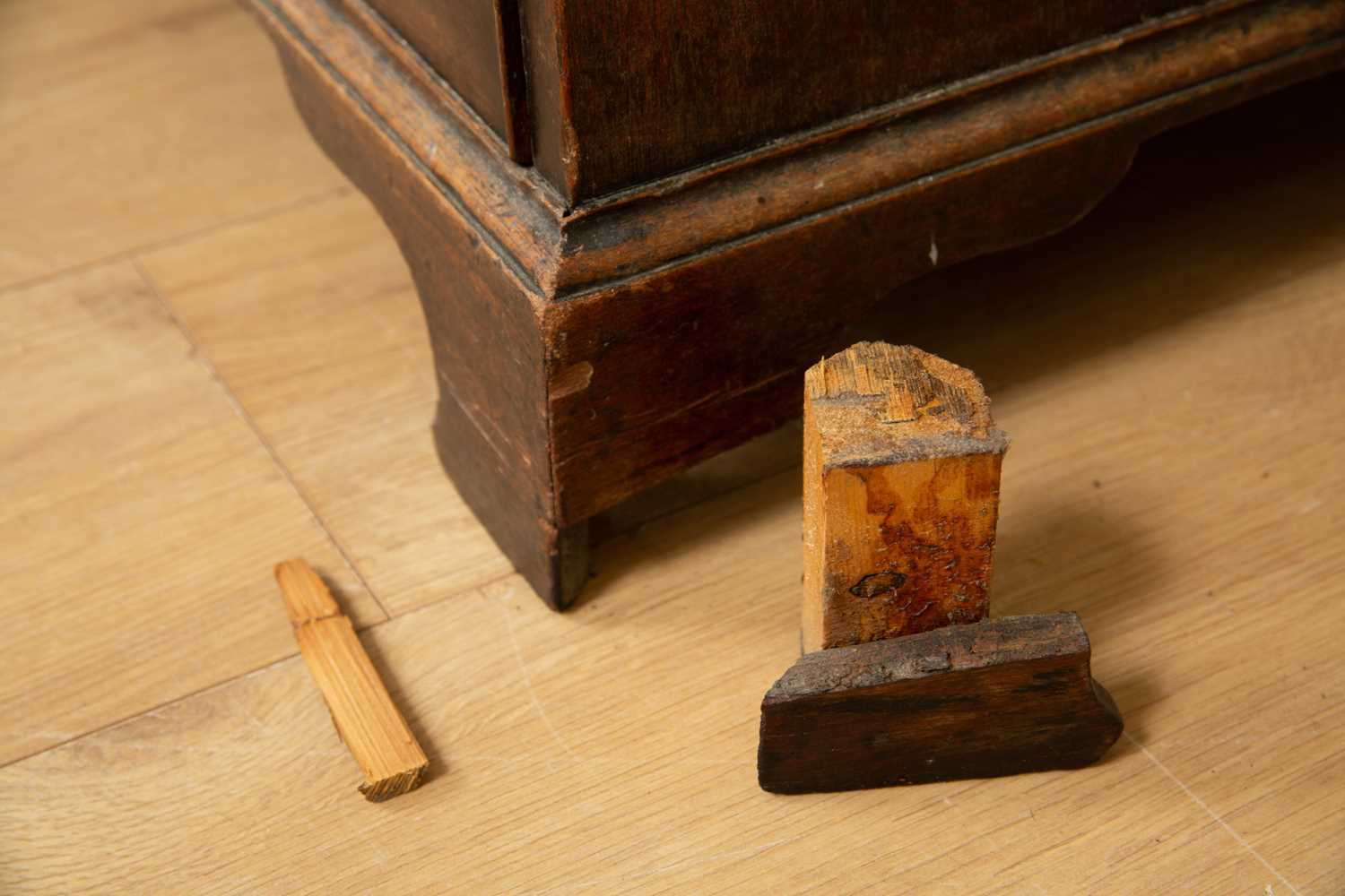 A George III mahogany chest of two short and three long drawers, with brass swan neck handles and - Image 4 of 4