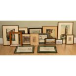 A collection of pictures and prints to include four signed engravings by Louis Stant including The