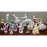 A collection of porcelain and other figural groups by Royal Doulton and Worcester etc to include; '