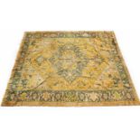 A modern 20th century blue and yellow ground small carpet, decorated with geometric designs within a